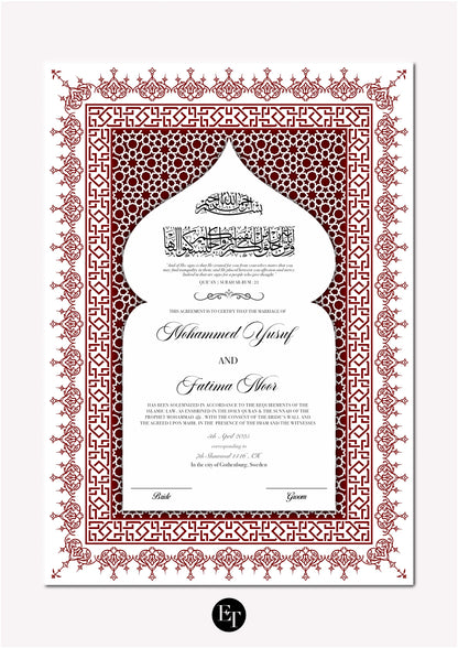 Lyxig Nikkah Certifikat - Diwan (Velvet red)