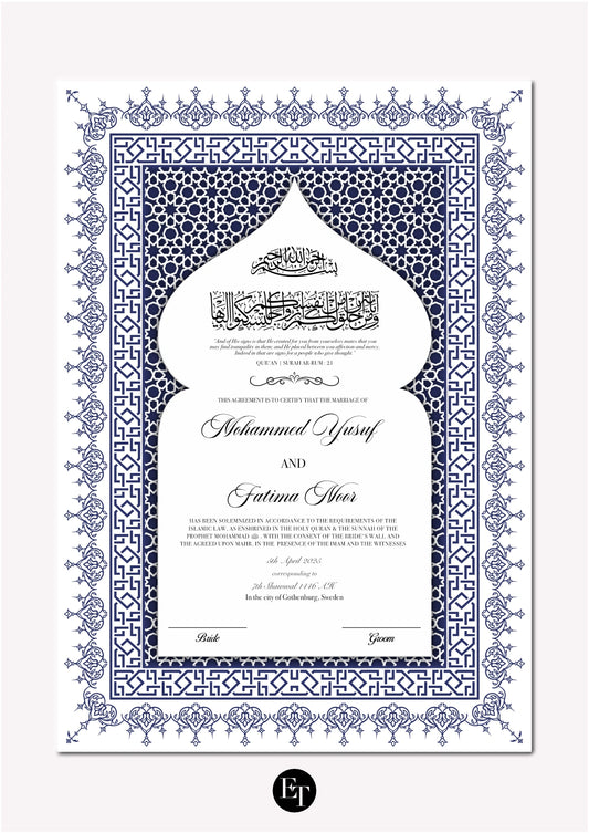 Lyxig Nikkah Certifikat - Diwan (blå)
