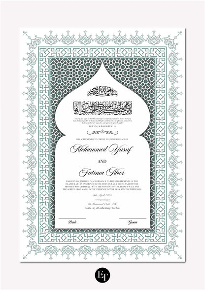 Lyxig Nikkah Certifikat - Diwan (pastel sage)