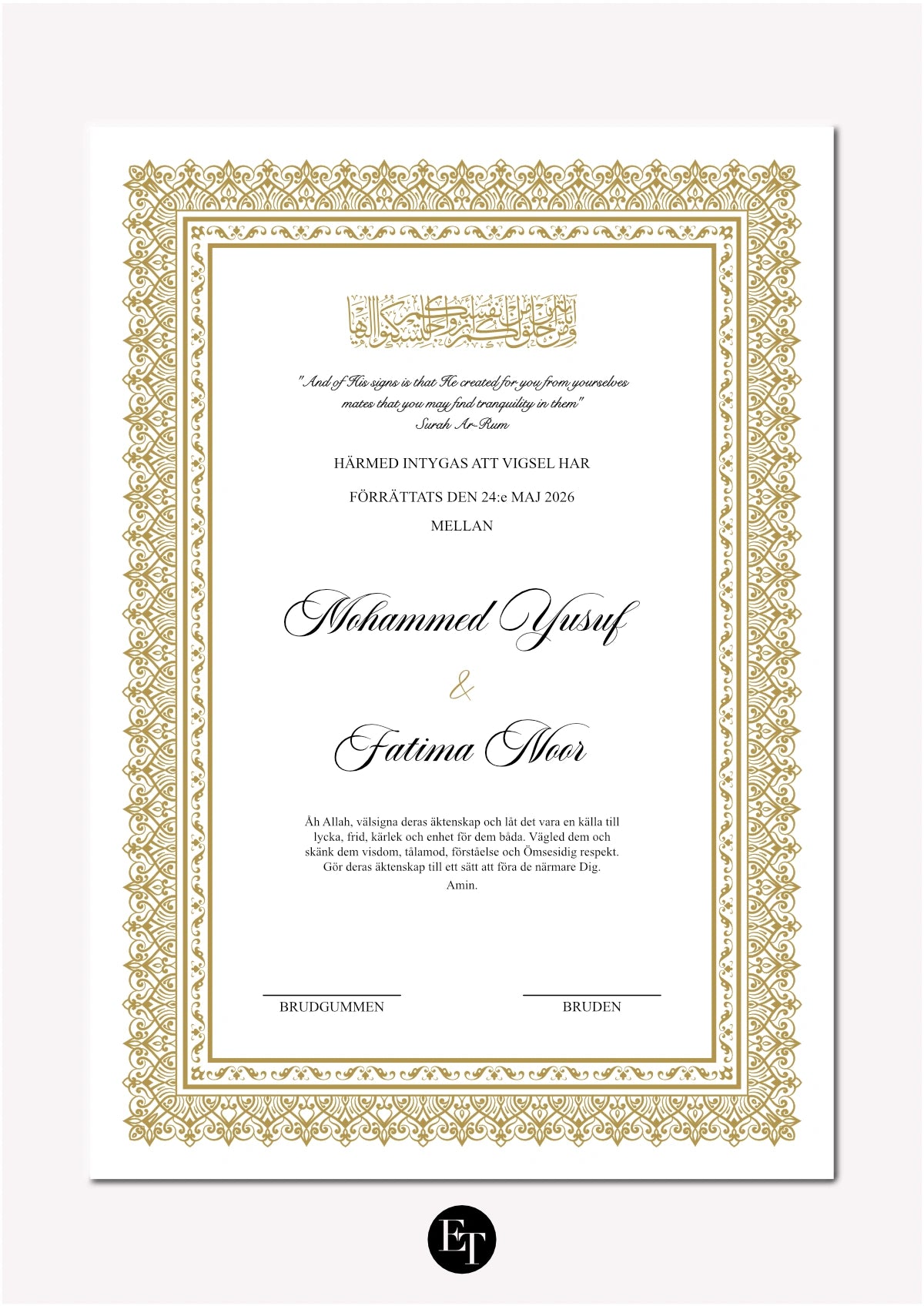 Lyxig Nikkah Certifikat - Harmony