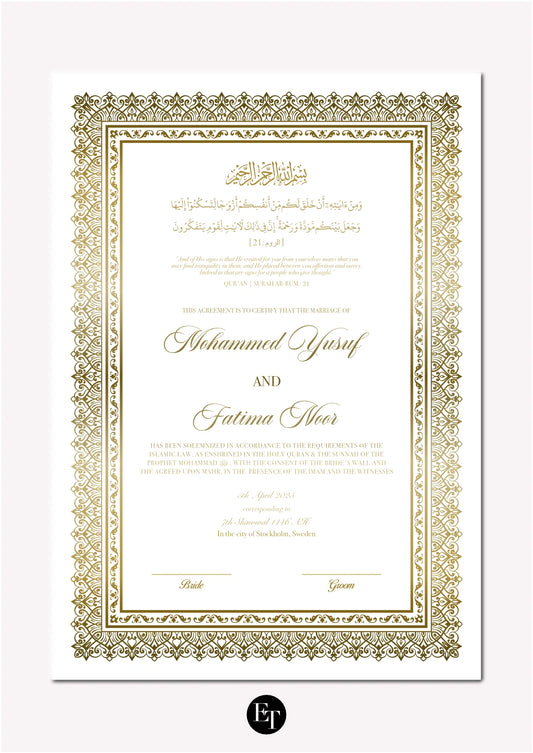 Lyxig Nikkah Certifikat - Harmony (Folierad)