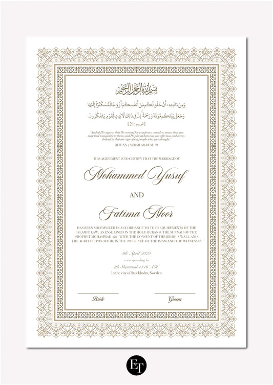 Lyxig Nikkah Certifikat - Mawaddah