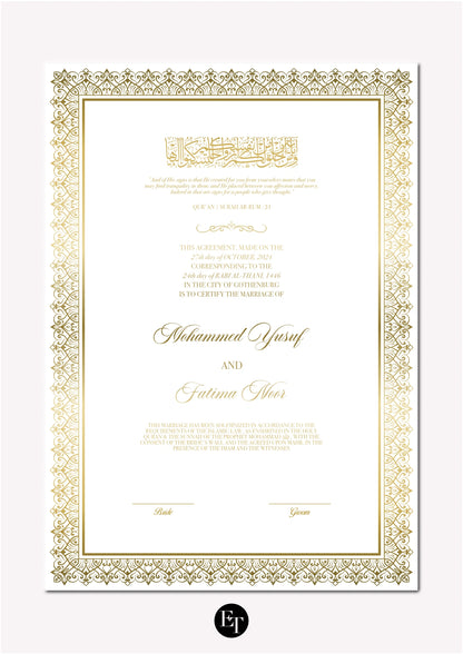 Lyxig Nikkah Certifikat - Mawaddah 3 (Folierad)
