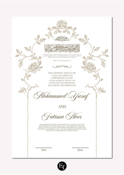 Lyxig Nikkah Certifikat - Noor (Champagne Bloom)
