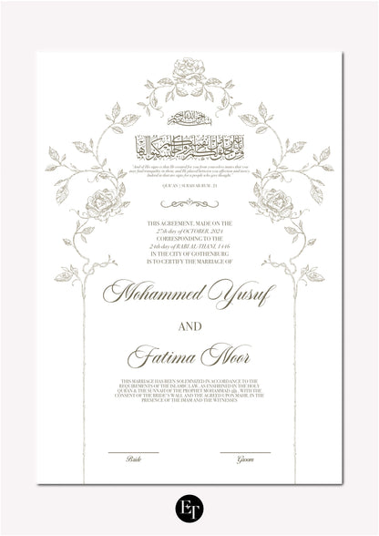 Lyxig Nikkah Certifikat - Noor (Floral Ivory)