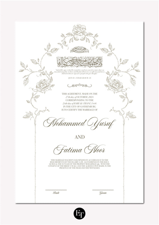 Lyxig Nikkah Certifikat - Noor (Floral Ivory)