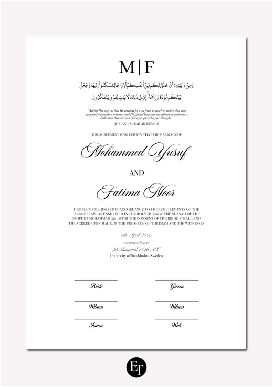 Lyxig Nikkah Certifikat - Sakinah
