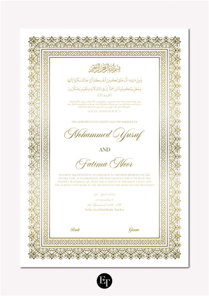 Lyxig Nikkah Certifikat - Mawaddah (Folierad)