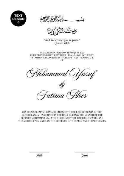 Lyxig Nikkah Certifikat - Harmony