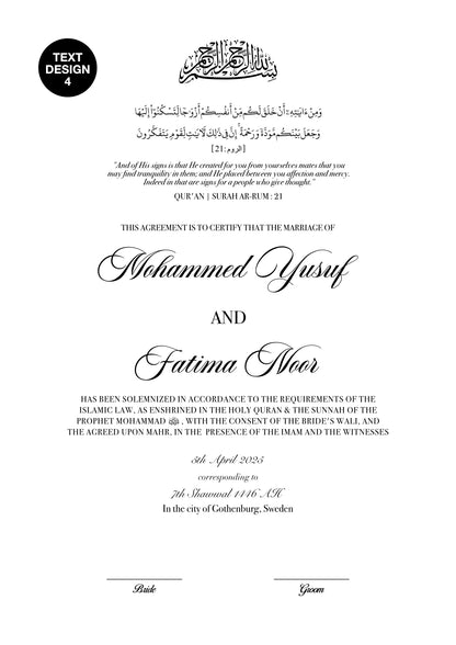 Lyxig Nikkah Certifikat - Harmony