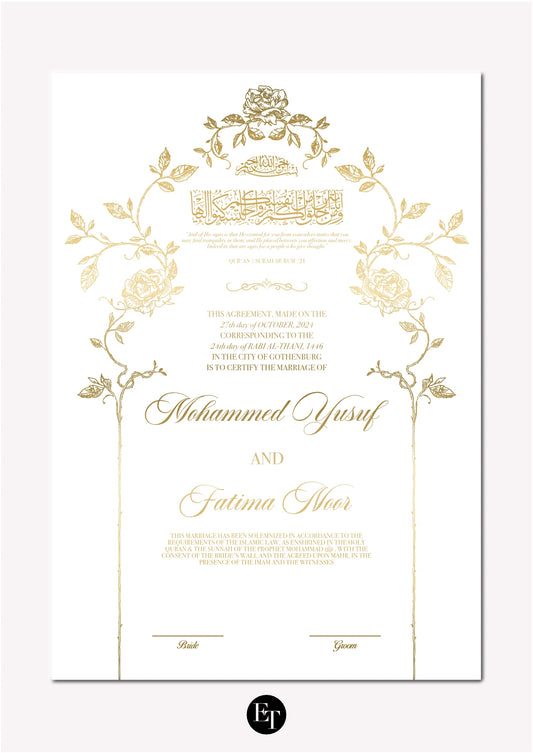 Lyxig Nikkah Certifikat - Noor (Folierad)
