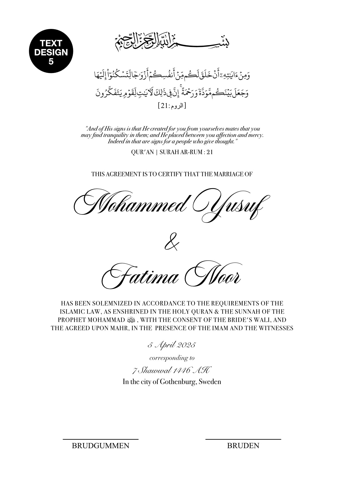 Lyxig Nikkah Certifikat - Harmony